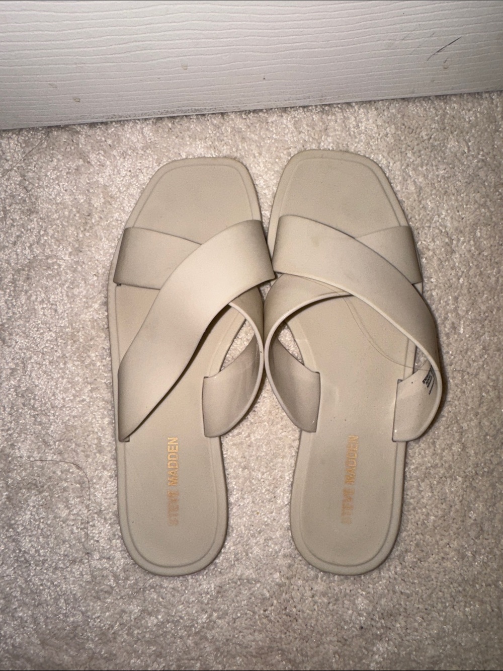 Steve Madden Neutral Crisscross Slide Sandals - Cream